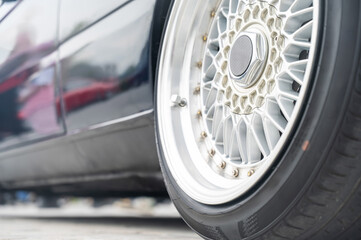 Close-Up of Custom Car Wheel and Tire Excellence. 