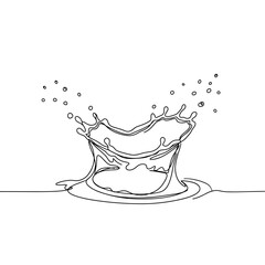 Single drop of wine splashing in glass, black line art on transparent background  