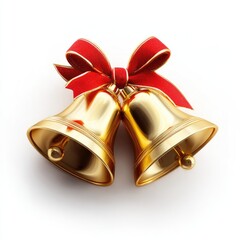Two golden bells tied with a red ribbon.