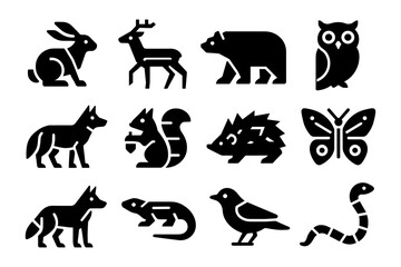 Silhouette wildlife icons: bold animal shapes for nature-inspired designs