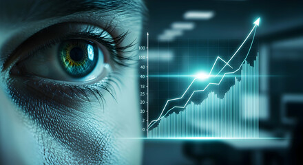 Eye Witnessing Financial Growth With Rising Bar Chart Hologram Projection