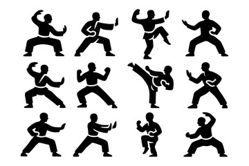 Silhouette martial arts poses collection for dynamic design projects