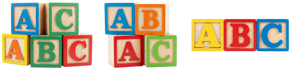 Colorful educational alphabet blocks on transparent background  
