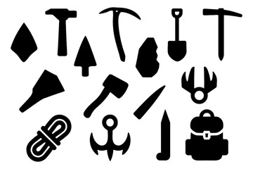 Obraz premium Silhouette collection of adventure and camping gear icons