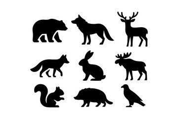 Animal silhouette set featuring bear, wolf, deer, and more wildlife icons