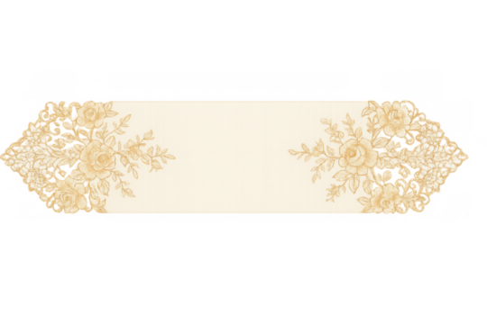 Delicate golden lace border revealing intricate patterns, providing elegant design enhancement with transparent background for seamless styling