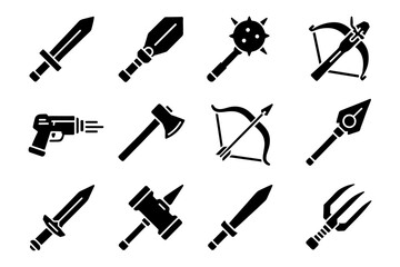 Obraz premium Silhouette icons of medieval and modern weapons on white background