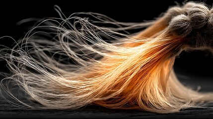 Naklejka premium the photograph features a close up of a coarse, gray material whose strands unravel outward