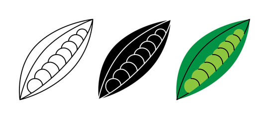 Fototapeta premium Bunch of peas icon set. Fresh organic vegetable symbol for kitchen, menu, food package design. Vector illustration