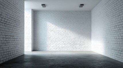 Obraz premium Blank grey part of white brick wall in empty room with concrete floor, mock up 3D Render, no logos, no brands