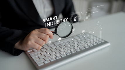 Smart industry dashboard combining automation, robotics, cloud integration, cybersecurity, and data...