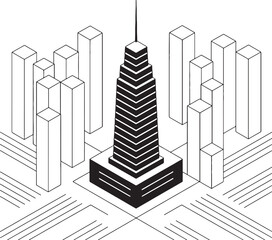 Tall skyscraper surrounded by smaller buildings in a city architecture urban