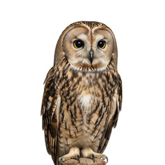 Fototapeta premium Owl standing on a perch against a transparent background for the design 