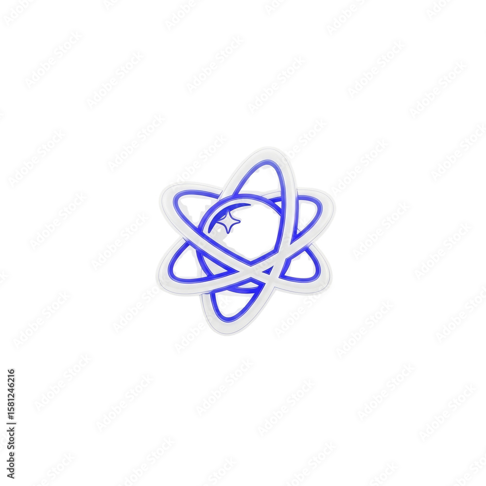 Poster atom symbol with orbital rings on a transparent background for the design