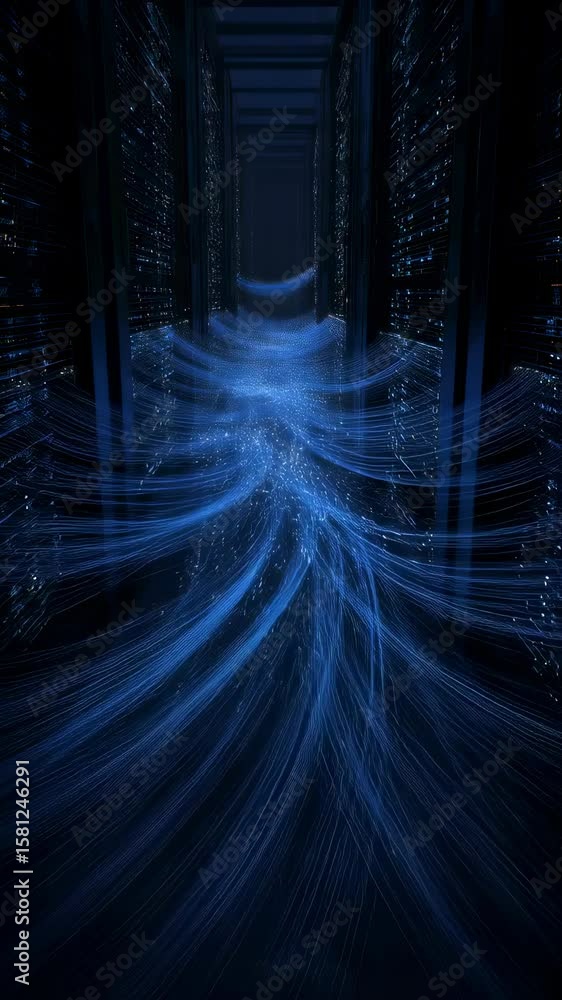 Poster digital backbone visualization an artistic interpretation of fiber optic cables weaving through a ne