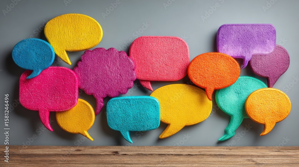 Aufkleber a wall of colorful speech bubbles with a variety of different colors and sizes. the speech bubbles a
