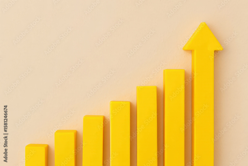 Poster yellow bar graph displaying upward trend and positive growth a simple visual representation of progr
