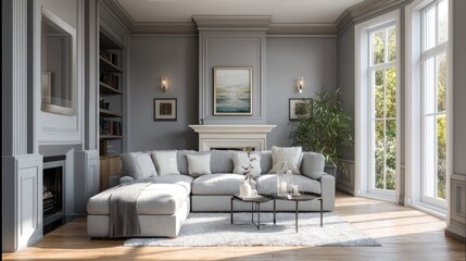 Fototapeta premium Elegant Gray Living Room Interior Design
