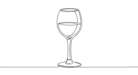 One wine glass in continuous line art representing wine tasting and celebration