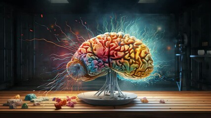 A conceptual artwork visualizing a human brain bursting forth with vibrant streams of knowledge and creativity, symbolizing the transformative power of generative AI—merging technology and 4K