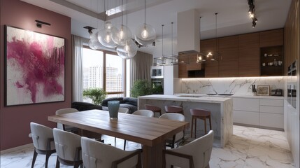 Modern Apartment Interior Design: Elegant Kitchen and Dining Area