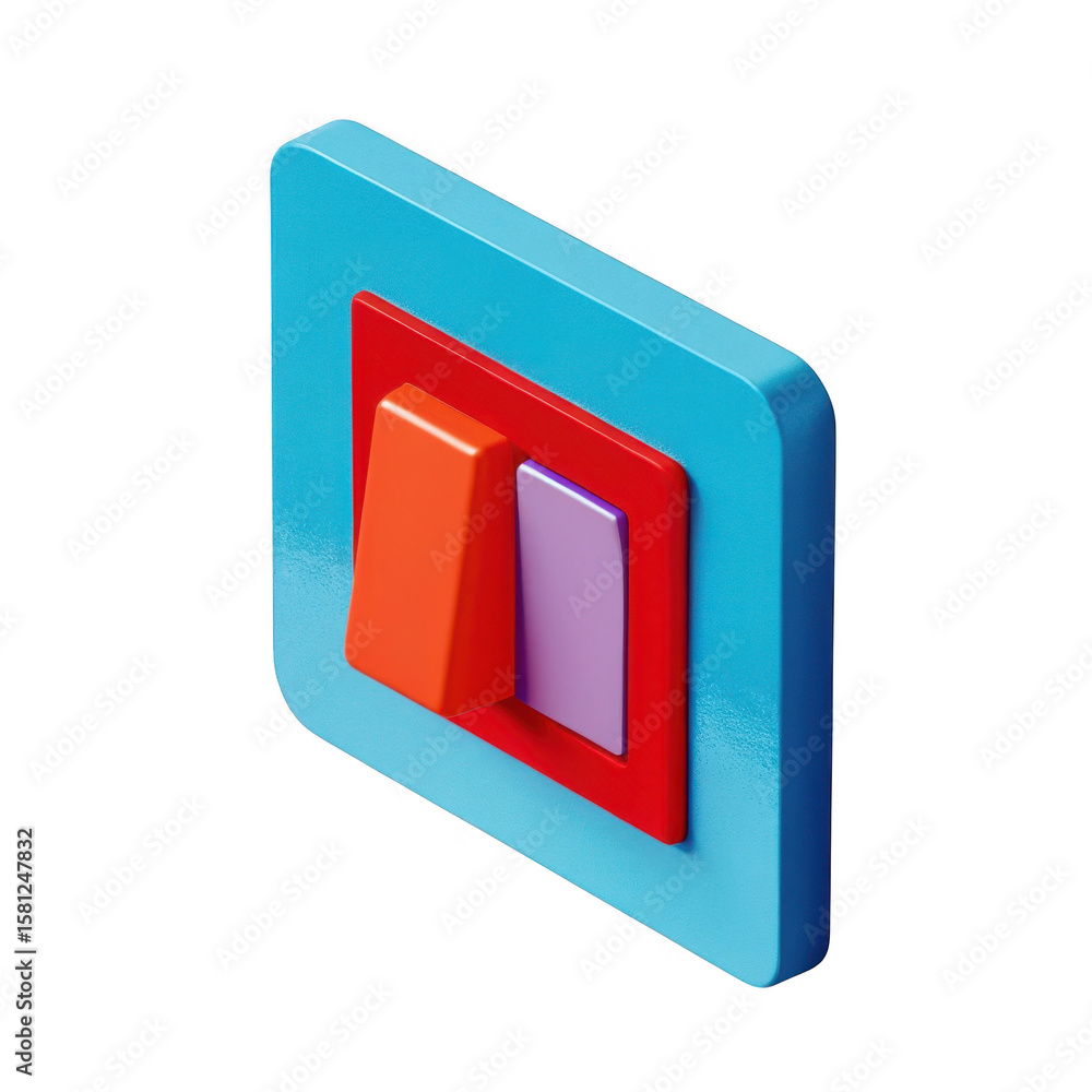 Poster modern isometric light switch with orange and purple toggle isolated on transparent background