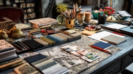 Interior Designer's Workspace: A Symphony of Textures and Colors