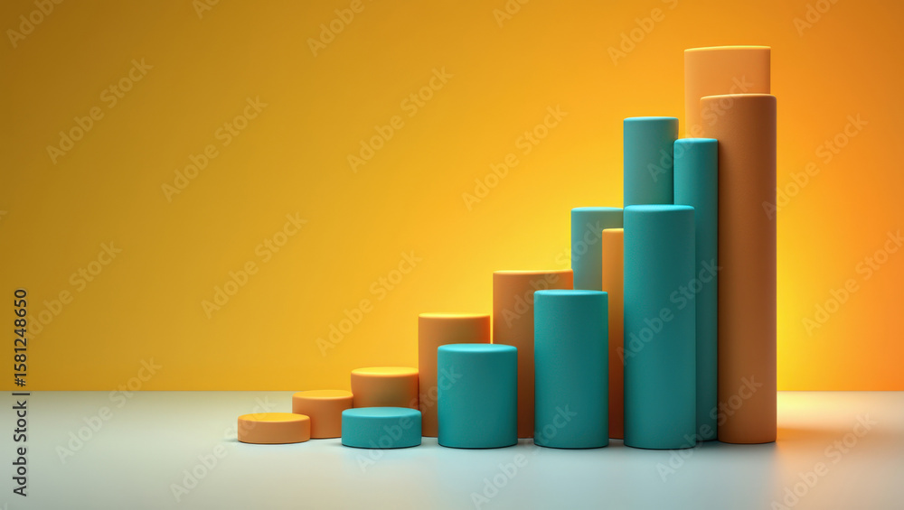 Poster visualize your ascent a dynamic bar graph illustration with cylindrical columns in gradient colors s