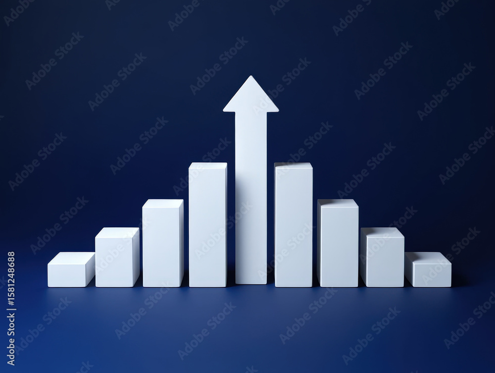 Poster visualizing business growth a bar graph with an upward arrow symbolizing progress and success on a d