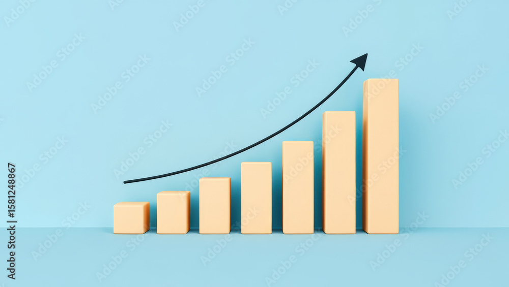 Poster visualizing growth a 3d render of a bar graph with an ascending arrow illustrating positive trends a