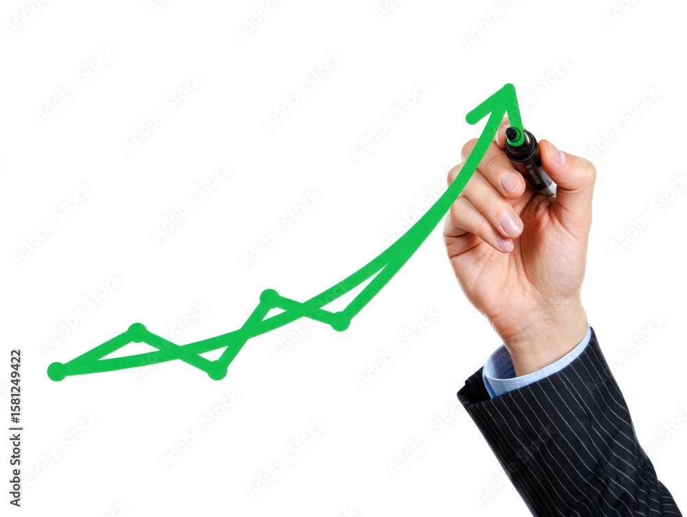 Poster visualizing progress a hand drawn green line graph with ascending arrow illustrating growth and posi