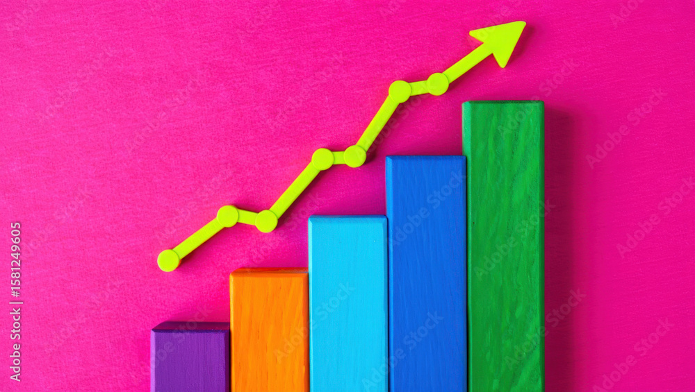 Poster visualizing upward momentum a vibrant bar graph with an ascending arrow symbolizing growth and posit