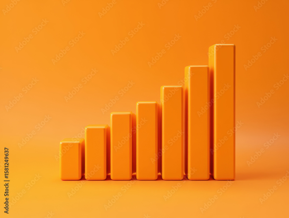 Poster visualizing upward trends a 3d render of an orange bar graph symbolizing growth and progress in busi
