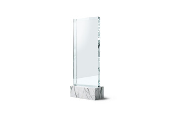 Blank rectangular glass award with marble stand, ai generated