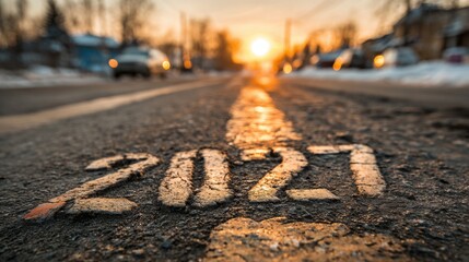 A close up of a road with the number 2017 written in white on it. The image has a moody and somewhat eerie feel to it, as if the year is somehow ominous or foreboding