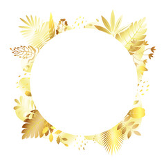 Round banner with different golden leaves design