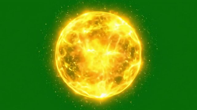Animated Glowing Sun Sphere on Green Screen with Dynamic Energy and Light