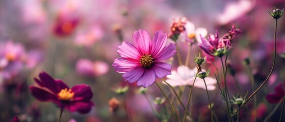 Cosmos Flower Field: A Serene Burst of Pink and Purple