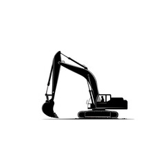Construction Excavator: A powerful silhouette of machinery against a stark white background, symbolizing industry and earthmoving.