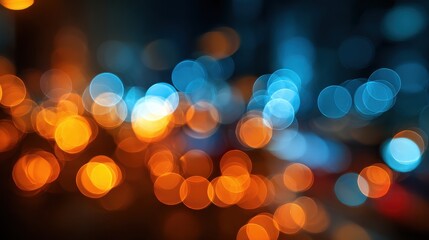 Soft, colorful bokeh lights in blue and orange blur together, enhancing the festive atmosphere of a night event