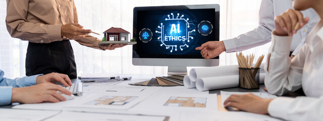 AI ethics responsibility standard law and rules on computer screen provide report of AI ethic...