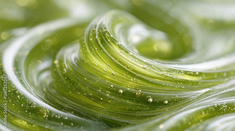Poster a green blob with bubbles in it. the bubbles are small and scattered throughout the blob. the blob i