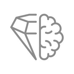 Diamond with a brain line icon. Smart value, intellectual wealth, or creative brilliance symbol. Vector illustration