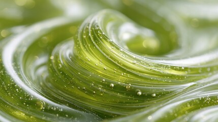A green blob with bubbles in it. The bubbles are small and scattered throughout the blob. The blob is green and has a shiny, almost reflective surface