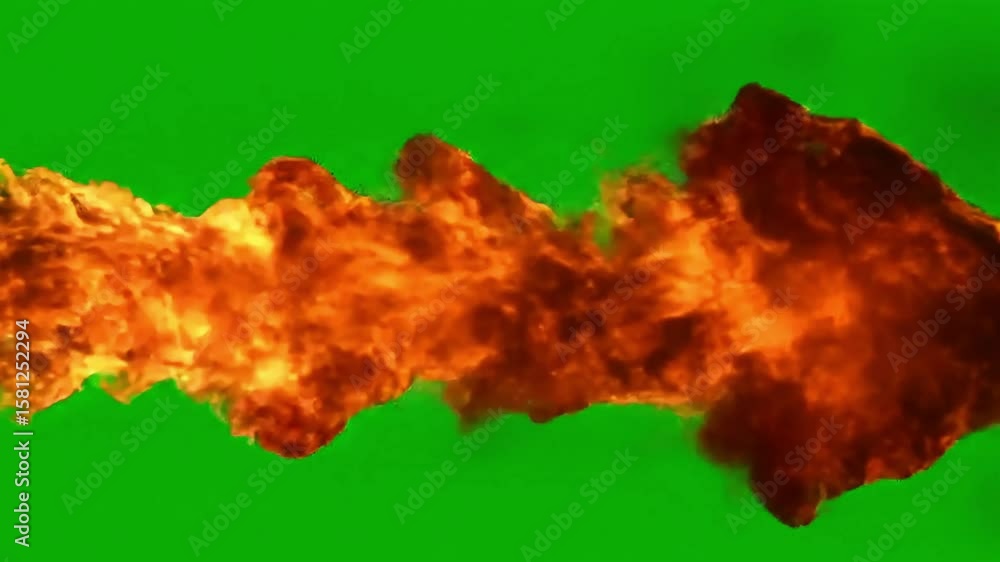 Aufkleber dynamic fire stream on green screen: animated flame burst vfx element for compositing