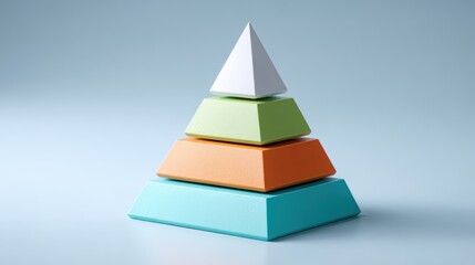 Colorful geometric pyramid toy with layered triangular sections stacked on top of each other against a light background perfect for educational or creative concepts