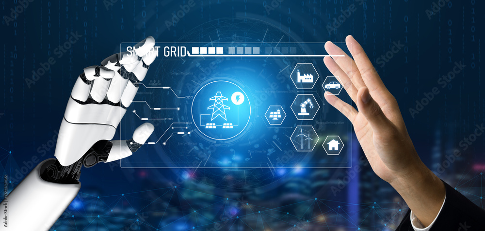 Poster ai optimizes smart grid infrastructure by integrating renewable energy, managing distribution, and e