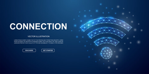 Wi-Fi low poly symbol for blue landing page. Internet zone design illustration concept. Connection wireframe illustration
