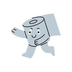 A fun and energetic toilet paper character running with a big grin. Vector illustration.