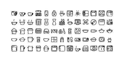 Extensive 95 Piece Oven Cooking Mode Line Icon Set for Culinary Design Projects Featuring a Variety of Kitchen and Baking Icons on transparent background comprehensive